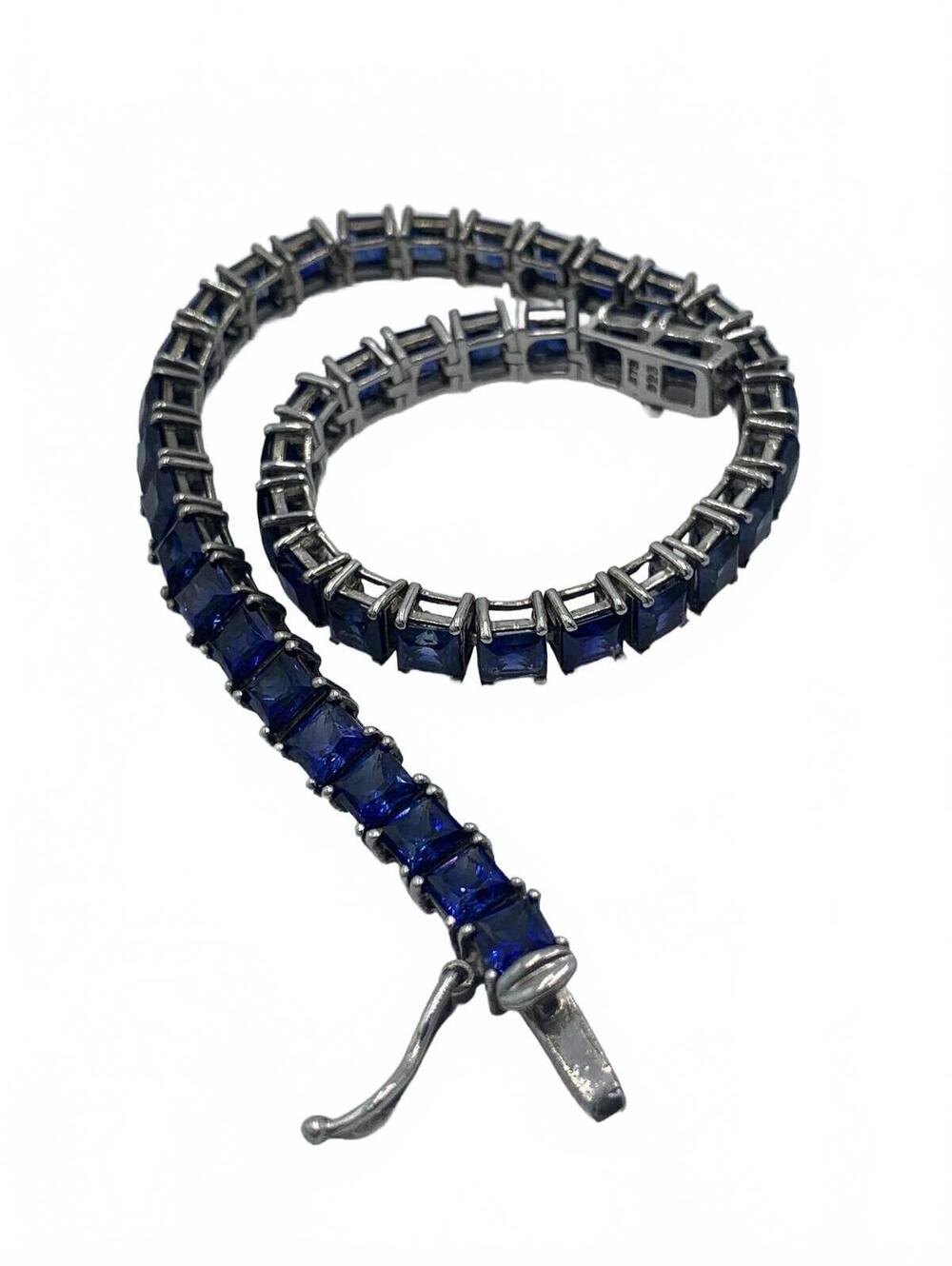 Chuck Clemency Sterling Silver Blue Sapphire Tennis Bracelet